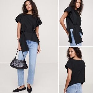 NWT Banana Republic Cotton Poplin Boatneck Asymmetrical Top XXL 20 Black Relaxed